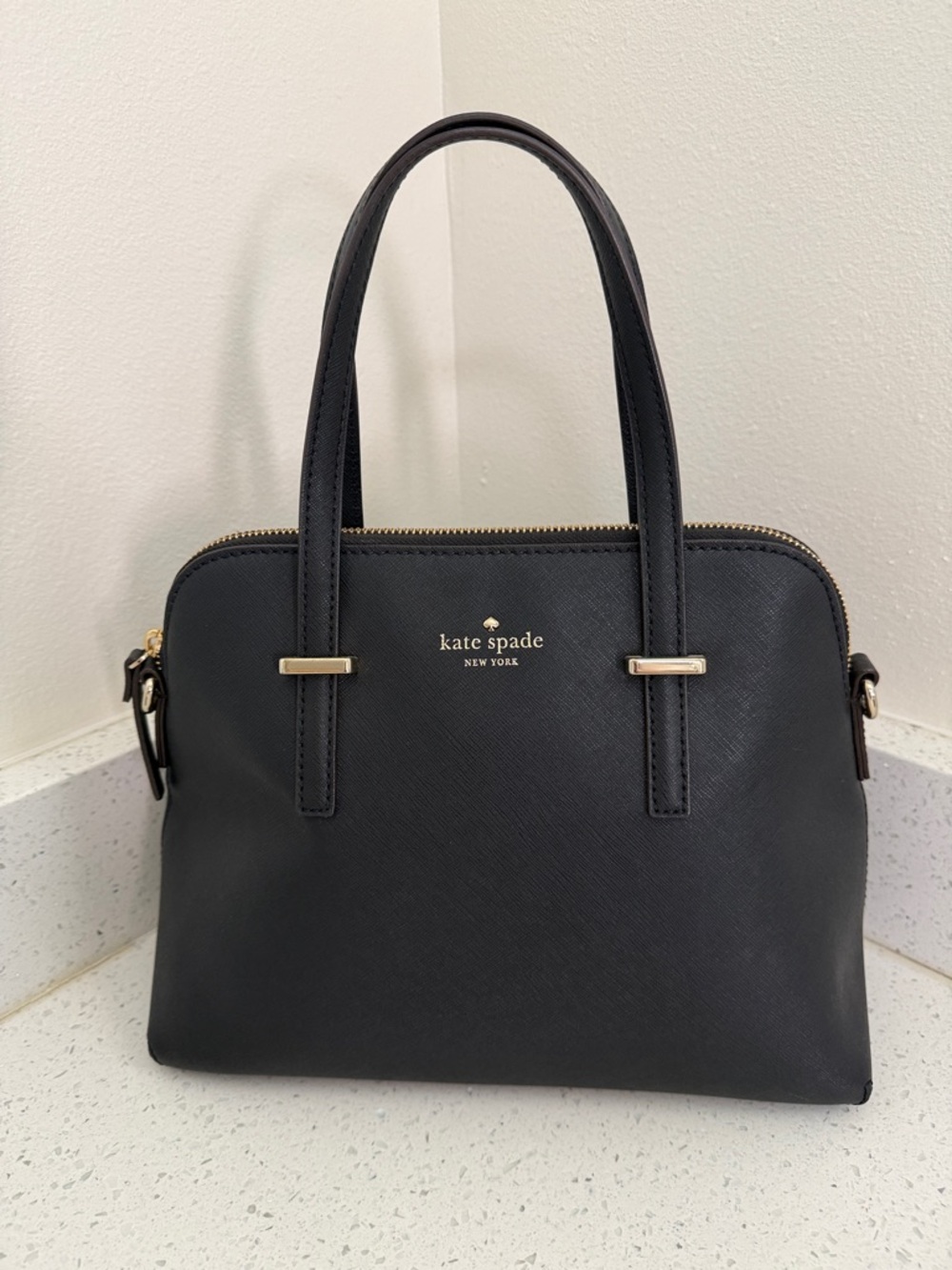 kate spade Black Saffiano Dome Satchel with Gold Hardware